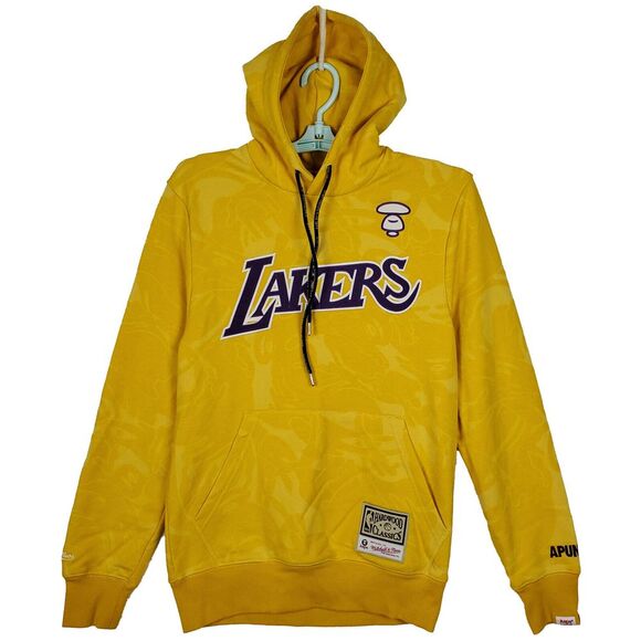 Aape x LA Lakers Mitchell & Ness NBA Small Hoodie Cut & Sew Art‎ Yellow NWT - Picture 1 of 12